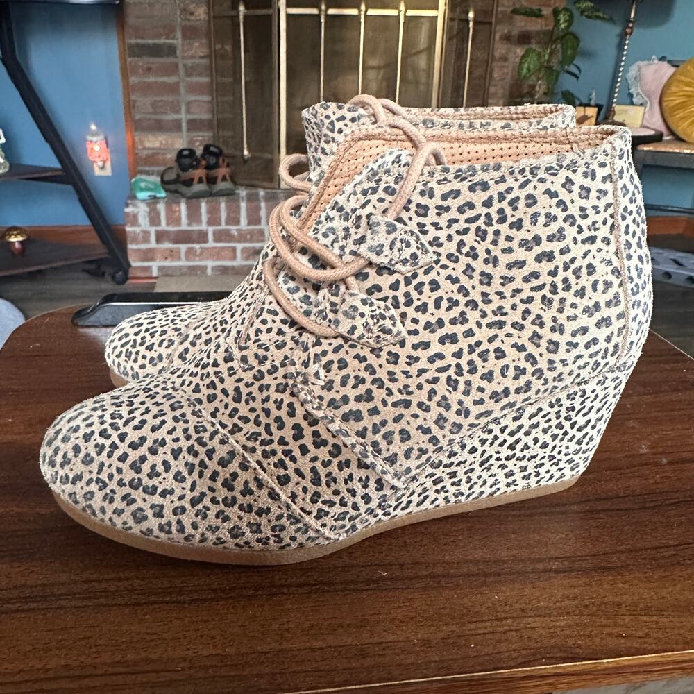 TOMS Leopard Print Wedge Booties Size 6 Animal Print Ankle Boots - Picture 5 of 8